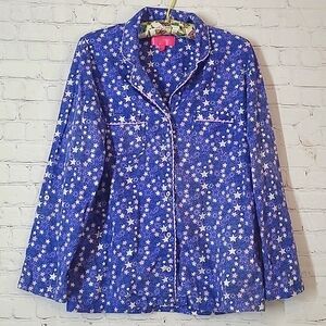 2011 Victoria's Secret Button Up Sparkly Silver Stars Pajama Top Womens Sz Small